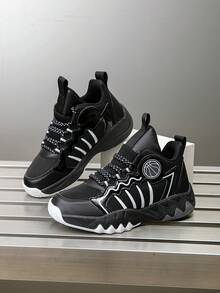 1 Pair Women's Basketball Shoes, Comfortable & Soft, Women's Casual Sports Shoes, Multi-Terrain, Suitable For All Seasons, Holiday Gift, Suitable For Teenagers And Students - Black, White and Gray - View 3