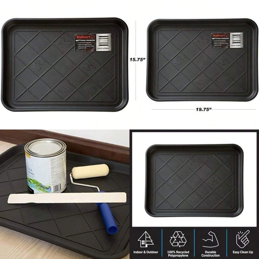 Stalwart 75-ST6012 All Weather Boot Tray-Water Resistant Plastic Utility Shoe Mat for Indoor and Outdoor Use in All Seasons (Black), Large(20" x 15" x 1.3") - Multicolor - Ver 1