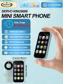SERVO KING 9000 3.0英寸高清显示屏小型智能手机，安卓10.0系统，2000mAh电池，支持4G LTE网络，具备人脸识别功能，迷你手机 - 黑色 - 查看 14