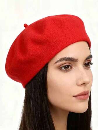 1 pieza Boina de fieltro de unicolor para mujer, estilo japonés elegante, gorra de artista de moda retro versátil, adecuada para salidas diarias y compras, otoño/invierno/todas las estaciones