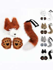 Wolf Mask Set, Realistic Wolf Tooth 3D Cosplay Costume, Plush Tail, Party Prop Gift