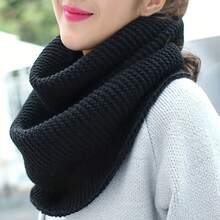 Women's Elegant Knitted Scarf, Elastic, Breathable, Windproof Loop Scarf, Suitable Weekend Casual Wear - Thick And Warm Neck Warmer, No Feathers, Hand Washable - Màu đen thuần khiết - Xem 2