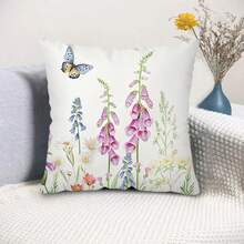 TOPSSCTR Set Of 4, Country Style Floral Throw Pillowcases 45 X 45 Cm - Flowers, Butterfly And Bee Pattern Printed, Comfortable 100% Polyester Pillow Covers For Sofa, Bed, Terrace, Garden, Farmhouse Decoration, Zippered Square Cushion Covers, Without Filling - Multicolor - View 9