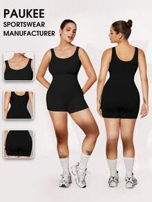 Plus Size Curve Woman Activewear Yoga Clothes Seamless Gym Sports High Support Moisture Wicking Workouts Breathable Outdoor Plus Size Curve - Black - View 3