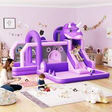 Castillo inflable de dinosaurio con tobogán y soplador de aire, castillo inflable de tela Oxford para niños, casa inflable cosida duradera con gran área de juegos para patio, diversión familiar en interiores y exteriores - Morado - Ver 6