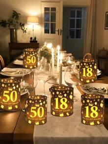 12个黑色金色18/50岁生日灯罩，生日蛋糕皇冠造型，适用于18/50岁生日派对背景装饰、生日灯光装饰、18岁成人派对装饰、退休派对装饰、周年纪念装饰、生日派对氛围道具、生日摄影道具、生日派对桌面摆件、生日厨房和餐厅装饰、房间装饰、家居装饰、生日礼物、派对礼品 - 黑金生日 - 查看 7