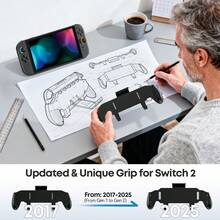ملحقات قبضة تحكم مخصصة Switch2، تصميم قبضة غير متماثل، تشمل 4 أغطية عصا التحكم، يمكن تخزين 5 بطاقات ألعاب متوافقة مع الإصدارات القديمة/الجديدة، ملحقات ألعاب - الأسود - مشاهدة 5