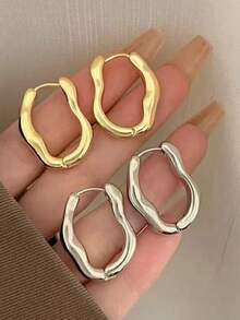 1 Pair Asymmetric Textured Earrings, Unique Design To Showcase Personalized, Minimalist Yet Fashionable, Suitable For Everyday And Various Occasions - Multicolor - View 2