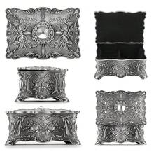 Hipiwe Vintage Jewelry Box, Small Enameled Trinket Box Organizer Rectangular Treasure Chest Box Jewelry Decorative Box Keepsake Gift Box Case For Women,3.7x 2.7x 2 Inch,Small,MetallicGrey - MetallicGrey - View 5
