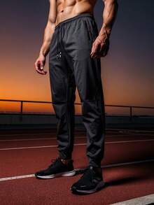Men's Tactel Elastane Training Pants For Gym, Elastic Waistband, Drawstring And Functional Pocket, Summer, All, Regular Fit, Drawstring, Pocket - 灰色 - 查看 2