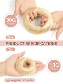 1件凌乱发髻假发片，真人发丝，颜色18/613灰金色渐变漂白波浪发髻假发片，适合盘发、甜甜圈发髻等发型，配有弹力发圈，适合女性万圣节装扮