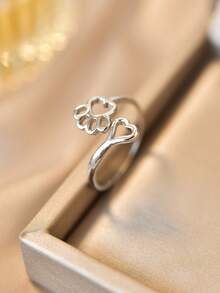 1pc Zinc Alloy Dog Paw Heart Shaped Cute Simple Ring, Suitable For Pet Lovers To Wear Casually With T-Shirts, Sweet Dresses, Etc. Also Fits Dates, Gatherings With Friends, Matching Adorable, Fresh And Sweet Style - Heart-shaped Dog Paw Style - View 3
