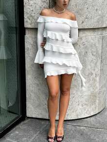 Vestido corto blanco para mujer, elegante, grácil, joven, fashionable, dulce, etéreo, lujoso, ideal para fiestas de té por la tarde, uso en exteriores, cumpleaños, fiestas de club, celebraciones de Año Nuevo - Blanco - Ver 4