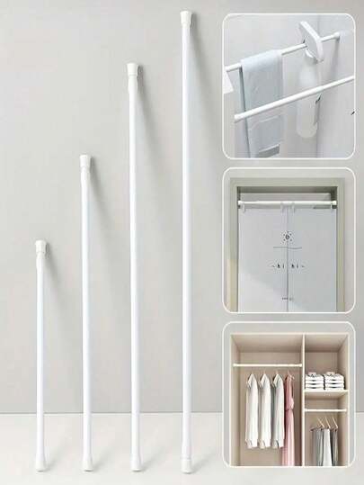 这款半节多功能伸缩杆无需钻孔，安装简便。它非常适合用作浴室窗帘杆、阳台晾衣杆、衣柜挂衣杆、门帘杆、窗帘杆支架、浴室配件、家居装饰、秋季装饰以及返校季用品。