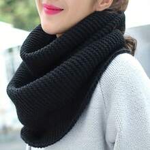 Women's Elegant Knitted Scarf, Elastic, Breathable, Windproof Loop Scarf, Suitable Weekend Casual Wear - Thick And Warm Neck Warmer, No Feathers, Hand Washable - Màu đen thuần khiết - Xem 4