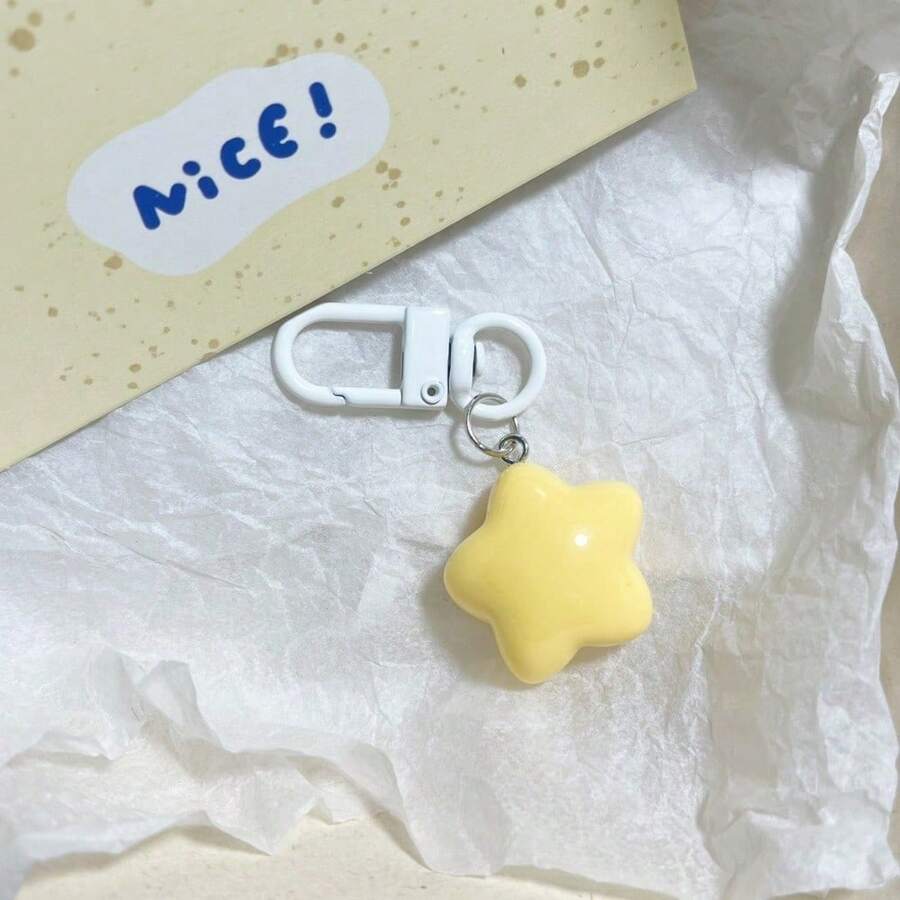 1pc Women's Cartoon Keychain, Mini Star Pendant Accessory, Cute Earphone Bag Key Chain - Yellow Star - Pendant Buckle T583 - View 1
