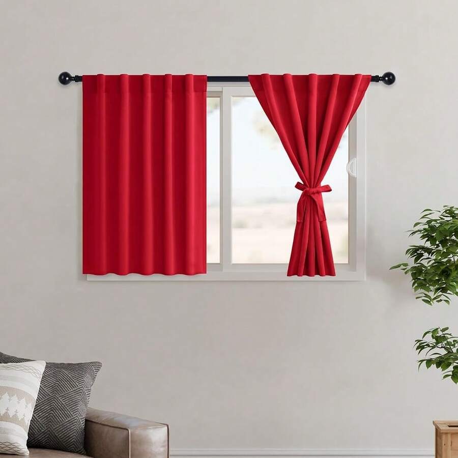 Hiasan Short Red Blackout Curtains 36 Inch Long, Bathroom Small Window Curtains Rod Pocket & Back Tab Thermal Insulated Christmas Drapes Sewn With Tiebacks For Kitchen Basement, 42inch Width, 2 Panels,42inchWx36inchL(Packof2),Red - Màu đỏ - Xem 1