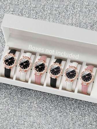 6 delar/set damklocka med kvartsur för vardagsbruk, PU-läderarmband, sjöstjärna och siffror, flera färger tillgängliga