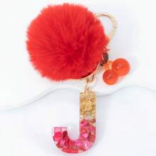 1 Piece Of Rose Red English Letter Resin Keychain With Bubble Hair Ball And Red Cherry Decoration 18K Gold Lobster Buckle Design, Suitable For Bag Chains, Mobile Phone Hanging Chains, Keychains, And Gifts For Friends And Mothers - Red - View 17