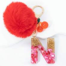 1 Piece Of Rose Red English Letter Resin Keychain With Bubble Hair Ball And Red Cherry Decoration 18K Gold Lobster Buckle Design, Suitable For Bag Chains, Mobile Phone Hanging Chains, Keychains, And Gifts For Friends And Mothers - Red - View 35