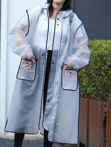 1件EVA材质雨衣，带背包隔层，半透明连帽防水雨披，成人款，轻便，纽扣闭合设计 - 适合上学、户外活动和休闲穿着 | 户外骑行雨衣 | 高品质徒步保暖服，闺蜜节、狗狗、狂欢节、春夏精选、伴娘礼物、房间、卧室装饰、海滩、旅行、男士、女士、度假、妇女节、旅行必备、婚礼回礼、Y2K、卧室、女士汽车配件、厨房装饰 - 無色 - 查看 4