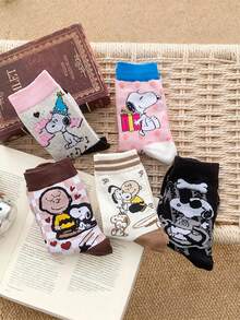 1/3/5 đôi tất dài đến bắp chân hình hoạt hình Snoopy, tất thể thao mềm mại thoải mái dành cho nam và nữ, phù hợp cho mọi mùa, tất thể thao đôi thường ngày, quà tặng cho các cô gái. - Nhiều màu - Xem 6
