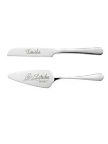 1pc/2pcs Custom Stainless Steel Cake Cutter Set, Wedding Cake Set, Suitable For Weddings, Birthdays, Anniversaries, Graduation Ceremonies, Bachelor Parties, Wedding Souvenirs, Multi-Functional,Anti-Mold,Ornamental,Exquisite,Stylish,High-Quality,Adorable,Modern,Custom,Unique,Personalized,