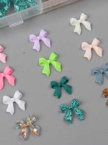 1盒什锦彩色丝带装饰，适合春夏，小巧蝴蝶结设计，可用于美甲装饰，日式DIY迷你蝴蝶结美甲配件，多色随机混合美甲用品饰品 - 彩色 - 查看 4