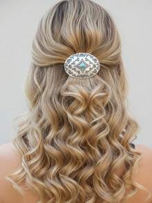 1 pieza Clip de pelo vintage de metal con estilo occidental, antiguo plateado, con turquesa geométrica ovalada, accesorio de pelo, regalo para mujeres, madres, esposas, novias en el Día de San Valentín, Día de la Madre - Multicolor - Ver 7