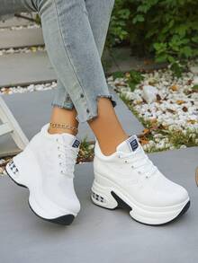 Women's Comfortable Breathable Fabric Casual Preppy Lace-Up Platform Sneakers, Suitable For Outdoor, Gym, All Seasons - White - View 2