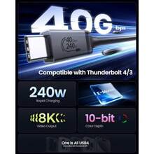 Tangle Free USB 4 For Long Thunderbolt 4 Cable 3M 40Gbps/8K Display/240W Charging Braided USB C Thunderbolt 3 Cable 3M USB C Video Cable Compatible With Macbook 17/16 SSD Monitor Women's Day Gift - 3m - View 2