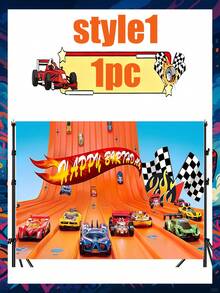 Hot Wheels Wheel Racing Car Backdrop, Party Decoration, Banner, Photography Backdrop, Suitable For Outdoor Dining Party, Birthday Party, Valentine's Day, Ramadan, New Year And Birthday Party Decorations - Multicolor - View 5