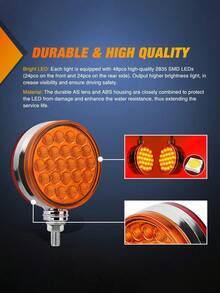 圆形双面底座灯 38LED 琥珀红色刹车转向标志尾灯，带螺柱安装，适用于 Mack Kenworth Freightliner 卡车拖车 - 彩色 - 查看 5