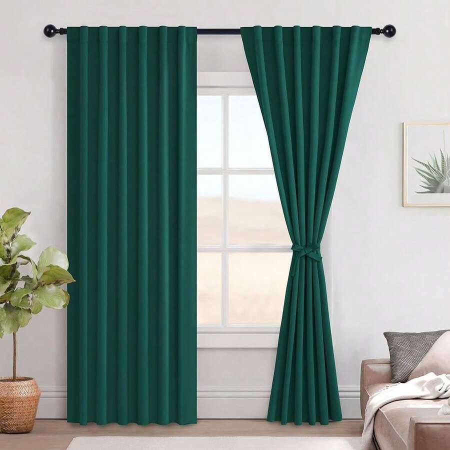 Christmas Blackout Curtains 84 Inches Long 2 Panels, Thermal Insulated Window Treatment Sewn With Tiebacks, Back Tab & Rod Pocket Emerald Green Draperies For Living Room Bedroom, 52inch Wide,52inchWx84inchL(Packof2),EmeraldGreen - 翡翠綠 - 查看 1