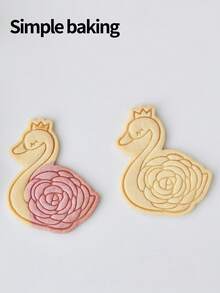 1 Pc Rose Swan Pattern Cookie Stamp, Valentine's Day Baking Tool, Holiday Gift Cookie Cutter, Valentine's Day Party Snack Making Tool, Cookie Shaper - White - View 10