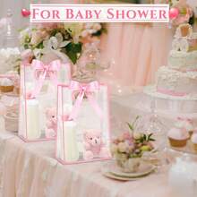 5 piezas Bolsas de regalo de plástico transparente con asas troqueladas, bolsas de flores de PP reutilizables con cintas, adecuadas para bodas, novias, fiestas de cumpleaños, ocasiones de negocios, se pueden usar como embalaje de regalo para el Día de la Madre (Rosa) - Rosa - Ver 2