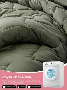 1件蓬松保暖蝴蝶结四季通用被芯，云朵般舒适的羽绒替代被芯，适用于所有尺寸（单人床、双人床、大号床），通过Oeko-Tex认证，橄榄绿 - 橄欖綠 - 查看 6