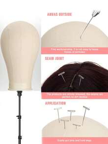 加固型假发支架，带模特头 - 可调节假发头支架，高 63 英寸（约 160.0 厘米），配有 22 英寸（约 55.9 厘米）真人模特头，适用于各种假发，可用于制作假发和展示造型。 - 彩色 - 查看 6