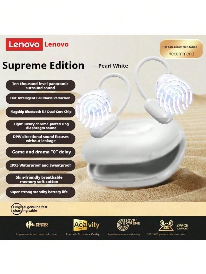 Lenovo EA370 Bone Conduction Bluetooth Headphones: Open-Ear Design, Long Battery Life, High-Quality Sports Audio, Surround Sound, Bluetooth 5.4 DPW, Directional Sound Focus, No Sound Leakage, Smart Noise Cancellation. - Cherry Blossom White - View 1