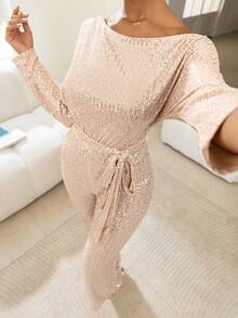 Faeriesty Bộ jumpsuit dài tay bất đối xứng độc đáo này có thiết kế đính sequin lấp lánh, kết hợp với thắt lưng nơ bằng satin và kiểu dáng ống rộng, là lựa chọn lý tưởng cho các sự kiện theo chủ đề vũ trường, dạ tiệc thảm đỏ, tiệc thời trang và lễ kỷ niệm Ngày Valentine. - Rượu sâm banh - Xem 7