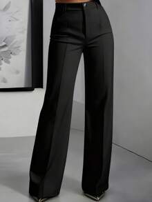 ANCHOSE Pantalones elegantes y ajustados de color negro para mujer, ideales para el trabajo, otoño