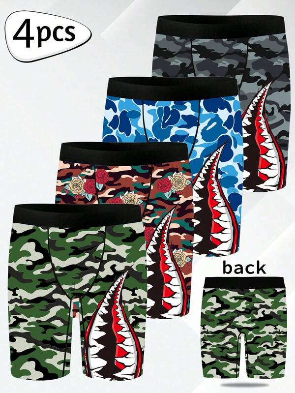 4 pièces Boxers hommes en tissu maille polyester doux et respirant, taille élastique, style casual