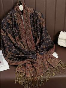 1件装女士围巾，波西米亚风格，流苏头巾，时尚复古佩斯利花纹头巾，休闲优雅防晒围巾披肩，适合日常佩戴和节日送礼。 - 艾青 - 查看 3