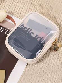 1pc PU Leather Small Capacity Makeup Bag, Compact & Convenient, Data Pouch, Coin Purse, Lipstick Case, Inner Net Pocket, Clutch Bag, Women Cosmetic Bag, Men Toiletry Bag, Storage Bag, Home Makeup Bag, Space-Saving, Dorm Makeup Bag, Fashionable & Practical, Waterproof, Easy To Store Small Items - Multicolor - View 3