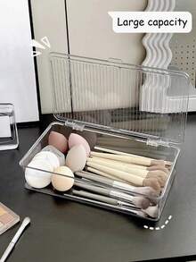 1pc/2pcs/Large Transparent Rectangular Desktop Storage Box, Bedroom Dresser Cosmetics Storage Box, Emulsion Facial Mask Lipstick Perfume Makeup Brush Eye Shadow Finishing Storage Box, Large Capacity Transparent Box Household Storage Box, Home Decoration Storage Box, Christmas Thanksgiving Halloween Gift,Room Decorations, Vanity Accessories, Dressing Room Tools, Bathroom Organization. - Clear - View 7