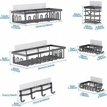 Organizador de Bao 6 Piezas sin Taladrar Estantera de Ducha con Toallero y Ganchos, Resistente alx ido para Bao, Cocina y Hotel Negro - Negro - Ver 4