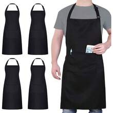 4 Packs Chef Apron Black Waterproof Apron Adjustable Aprons With 2 Pockets For Men Women Professional Aprons For Kitchen Cooking Gardening Painting Baking Restaurant Black - Đen + Polycotton - Xem 7