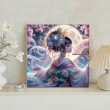 1件套DIY手工古代中国风女士钻石画套装，DIY钻石刺绣装饰画，适用于客厅、卧室、走廊，月亮和樱花图案，成人手工工艺材料，家居装饰，节日礼物 - 彩色 - 查看 10