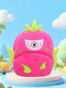 1 pieza Mochila de peluche con diseño de fruta de pitaya de dibujos animados, adecuada para niños y niñas de 2 a 4 años, mochila casual - Rosa Fucsia - Ver 1