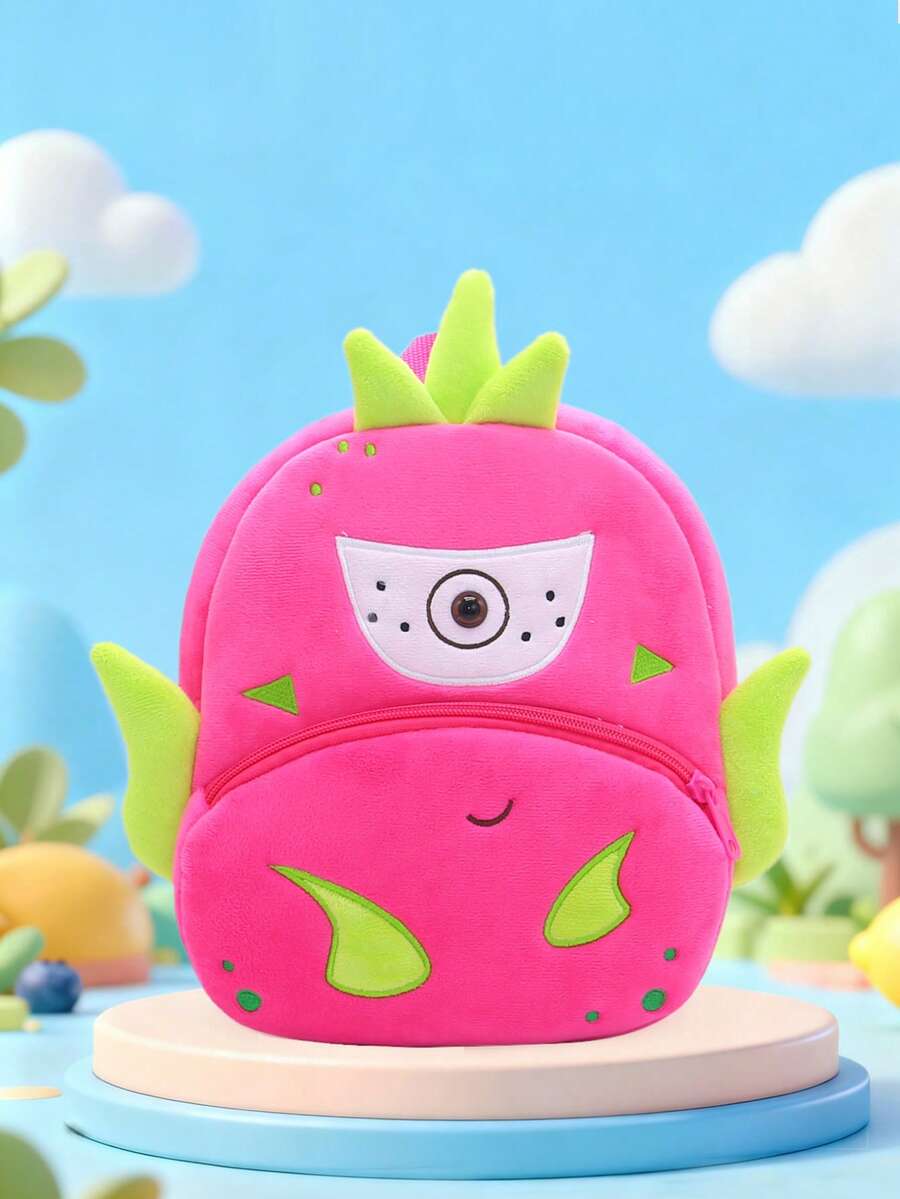 1 pieza Mochila de peluche con diseño de fruta de pitaya de dibujos animados, adecuada para niños y niñas de 2 a 4 años, mochila casual - Rosa Fucsia - Ver 1